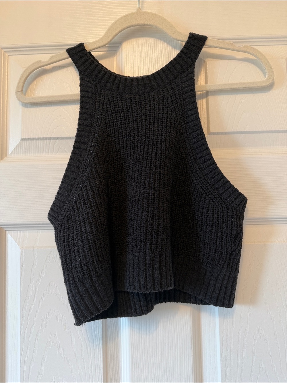 Black Ribbed Knit Crop Tank Top